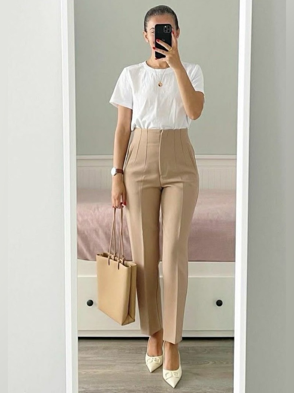 Zara High-Waist Tailored Straight-Leg Trousers | Tan | M